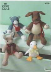 King Cole Dog, Cat, Rabbit and Duck Toy Pattern 3000