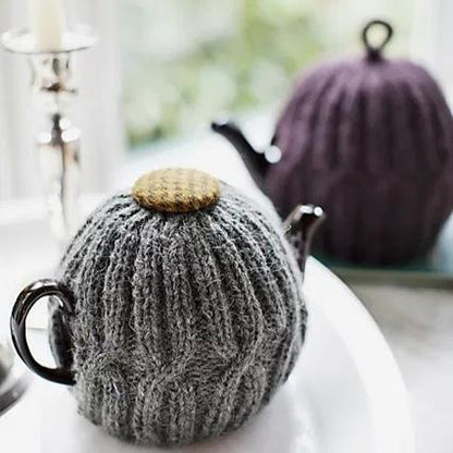 Grey and maroon vintage tea cosy knits